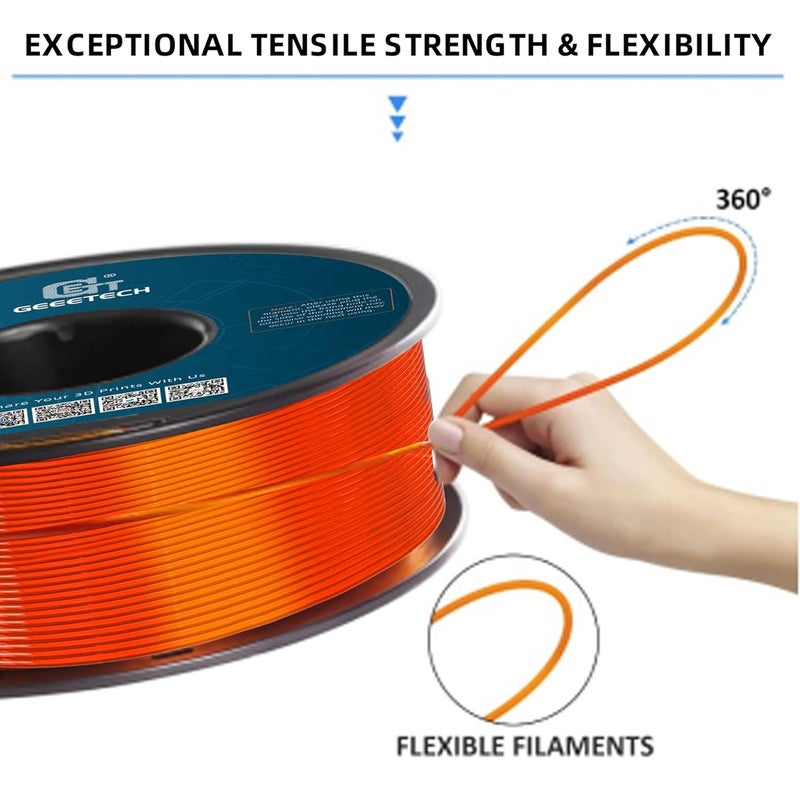 Geeetech TPU Filament 1.75mm, Shore 95A – Flexible 3D Printer Filament with High Elasticity, 1KG (2.2lbs) Spool, Dimensional Accuracy ±0.03mm, Fits Most FDM Printersl, Clear Orange - Image 3